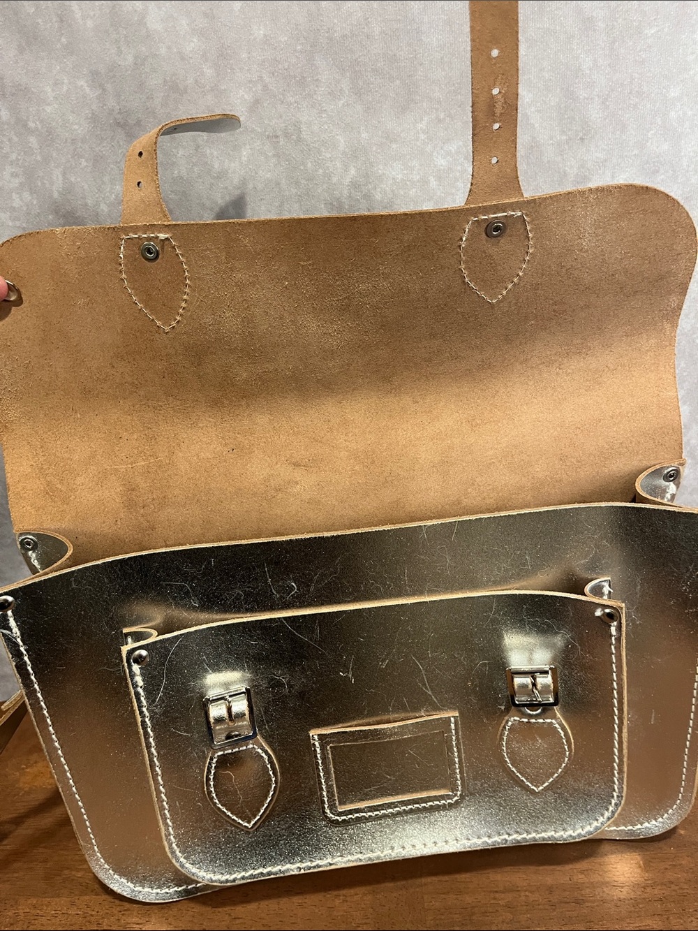 The Cambridge Satchel Company 15 Inch Metallic Silver Batchel Leather Bag - Picture 7 of 10
